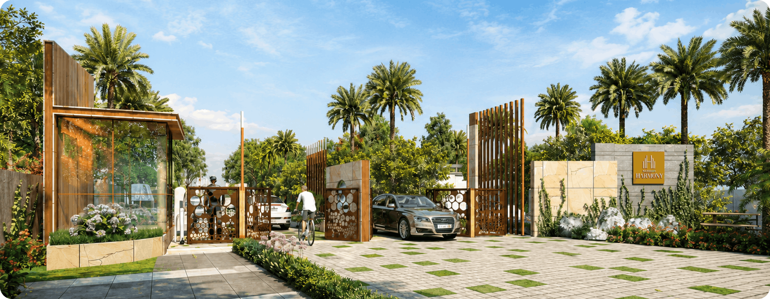 Grand entrance plaza at Mahidhara Harmony luxury villas in Muthanallur Bangalore